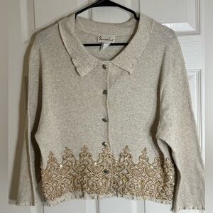 Surrealist Pearl Embellished Knit Cardigan Made in USA Size‎ S Y2K